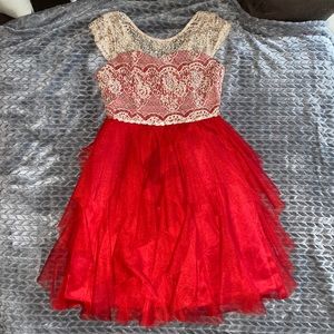 Red ruffle and laced dress